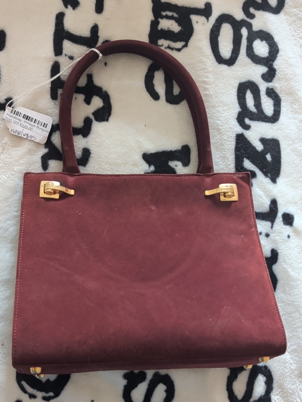 St. John Burgundy Suede Structured Satchel with Gold Hardware